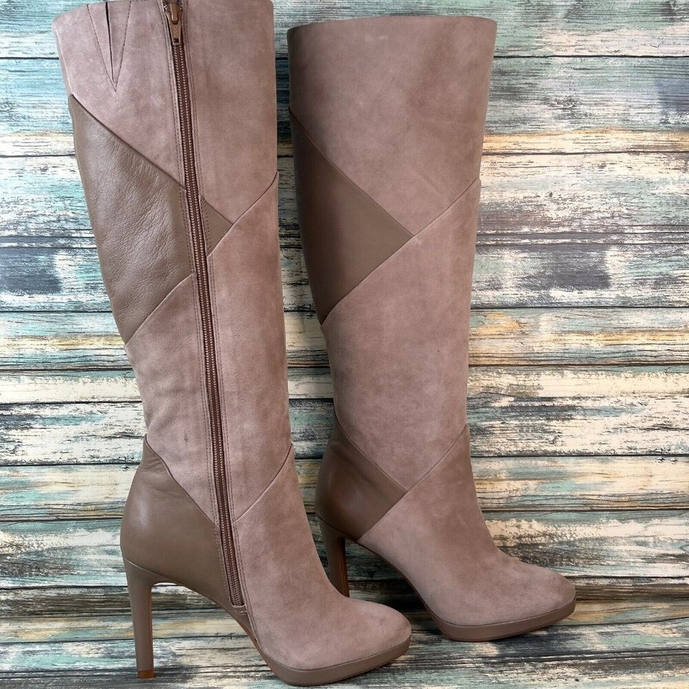 Antonio Melani Knee High Boot Womens Size 6 Gray Suede High Heel Patchwork Dress